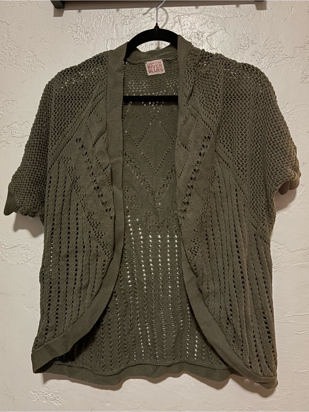 🌿 Canyon River Blues Olive Green Open Knit Cardigan